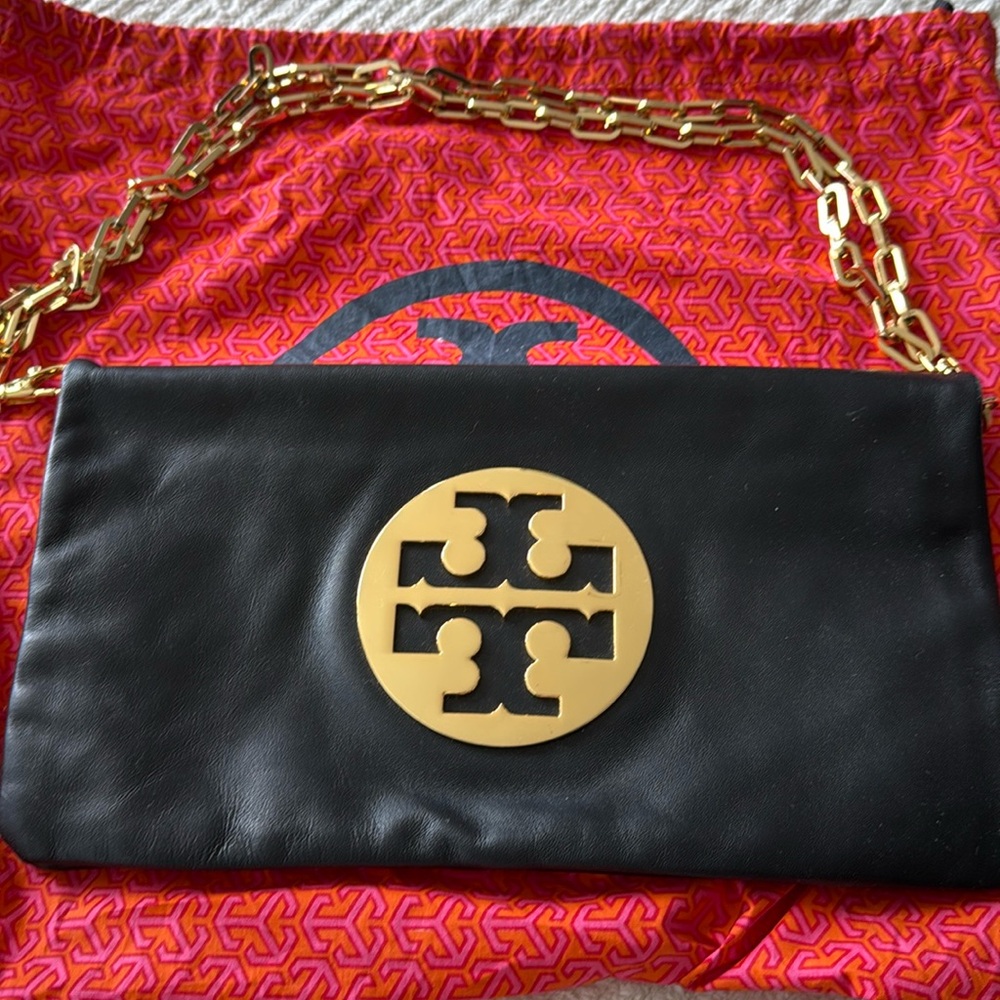 Tory Burch Reva Clutch Bag Black Leather